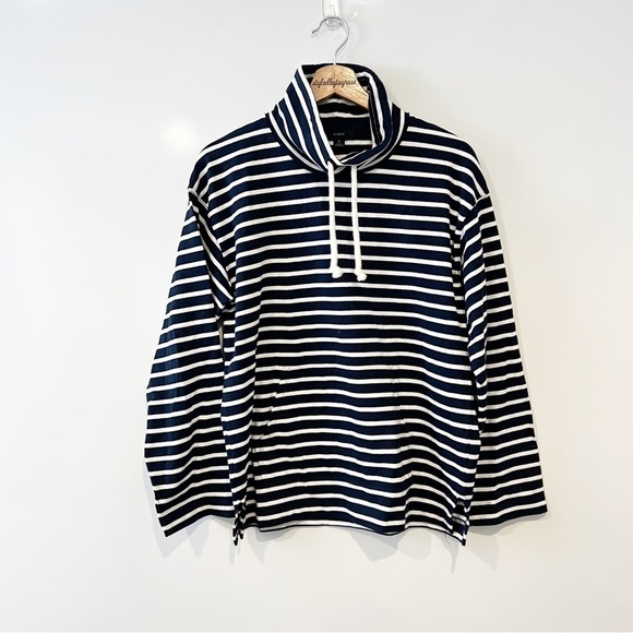 J.crew Funnelneck pullover sweatshirt in striped Mariner - Picture 2 of 11